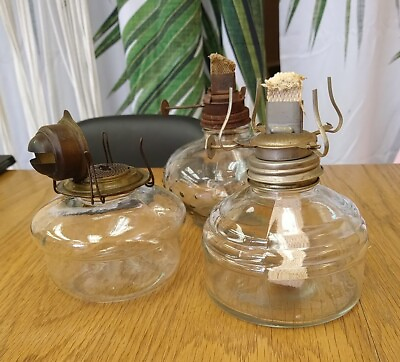 #ad #ad Set Of Three Vintage Kerosene Lanterns oil lamps clear glass 5quot; Glass Jar Lamps $53.99