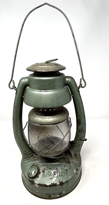 #ad Vtg Embury No. 2 Air Pilot Kerosene Lantern Green Metal 13quot; w Tall Dietz Glass $54.99