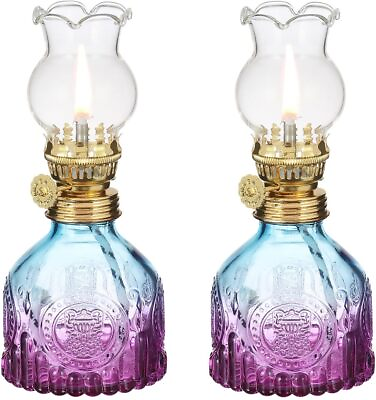 #ad 2 Pack Gradient Color Glass Oil Lamp Kerosene Lantern Vintage Oil Lamps for Indo $100.00