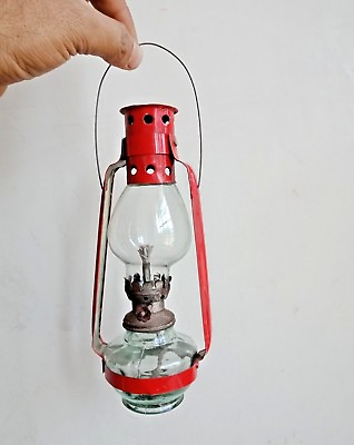 #ad Old Vintage Painted Kerosene Lanterns Oil Lamp Glass Font Made In India $75.94