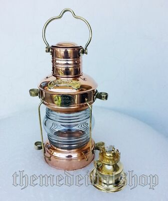 #ad Ship#x27;s Anchor Lantern Oil Lamp Copper amp; Brass 13.5quot; Fresnel Lens Nautical Gift $92.70