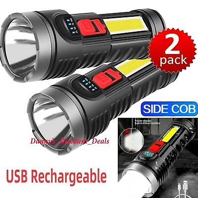 #ad #ad 2X Super Bright FLASHLIGHT LED Torch Tactical Lantern Rechargeable USB Side COB $11.39