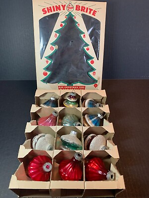 #ad 12 Vtg SHINY BRITE Christmas Mercury Glass Assorted Tornado Atomic Ornaments $105.00