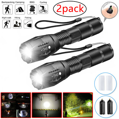 #ad 2Pcs Brightest 2500000LM LED Tactical Flashlight 5 Modes Zoom Torch Strong Light $7.29