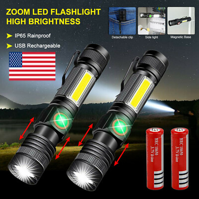 #ad 2x Super Bright 90000LM LED Flashlight Rechargeable Zoom Torch Magnetic light $19.89