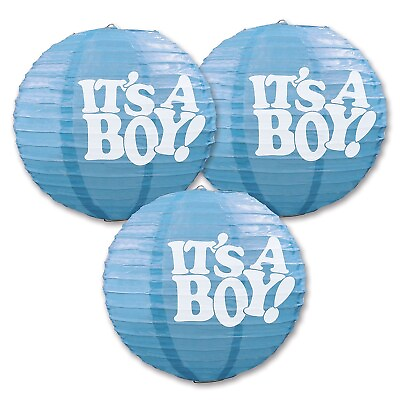 #ad Beistle 9 1 2quot; Its A Boy Paper Lantern; Light Blue White 6 Pack 54576 $22.99
