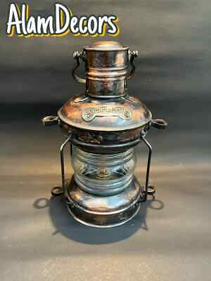 #ad Nautical Brass Antique Oil Lantern LEEDS BURTON Anchor Boat Maritime Ship Deco $74.99