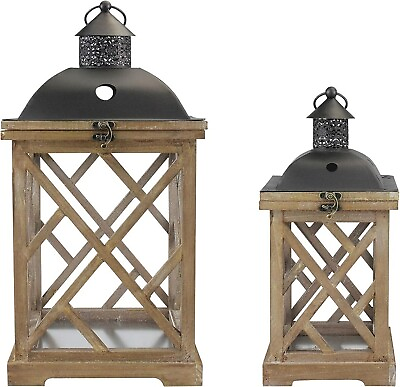 #ad Decorative Wooden Hurricane Candle Lantern Set Use As Decoration Brown $52.25