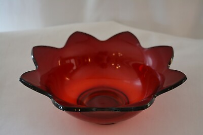 #ad Vintage Ruby Red Depression Glass Flower Shaped Bowl $24.95