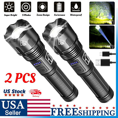 #ad Rechargeable 990000LM LED Flashlight Tactical Police Super Bright Torch Zoomable $14.65