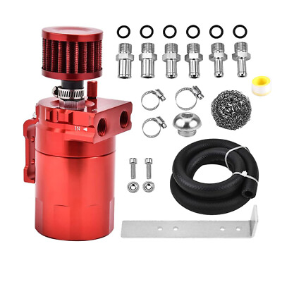 #ad Red Oil Catch Can Kit Reservoir Baffled Tank with Breather Filter Universal Alum $18.99