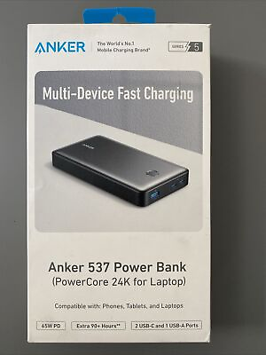 #ad Anker 537 Power Bank 24000mAh 65W PD 3 Port A1379H111 Black $32.95