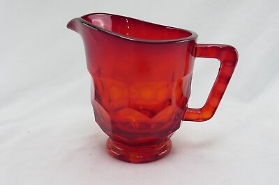 #ad Georgian Honeycomb Ruby Red Glass Creamer Pitcher 4.25quot; Viking Glass Vintage $12.60