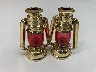 #ad #ad Vintage Pair Railroad Lanterns CHRISTMAS String Light Covers Gold Tone amp; Red $7.20