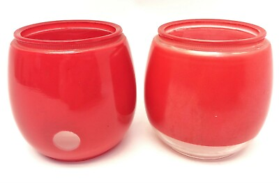 #ad 2 Vintage Used Railroad Lantern Shades Globes Parts Painted Red Glass Unbranded $48.00