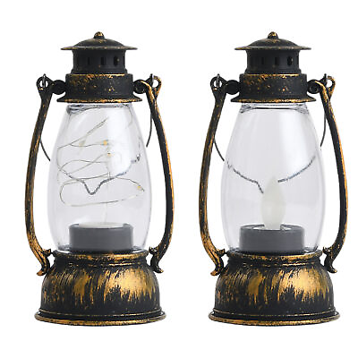 #ad Outdoor Battery Operated Lantern Flickering Flame Wired LED Vintage Lantern Lamp $9.19