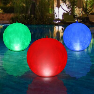 #ad 3pc Floating Pool Lights IP68 Waterproof LED Orb Glowing Ball Light Night Lamp $10.88