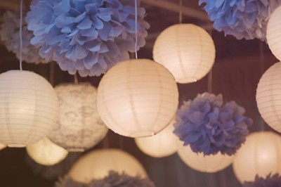 #ad 18x white paper lanterns lilac paper pom poms wedding birthday party venue decor AU $30.80