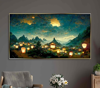 #ad Japanese Fairy landscape with Chinese lanterns art poster or canvas print framed $297.00