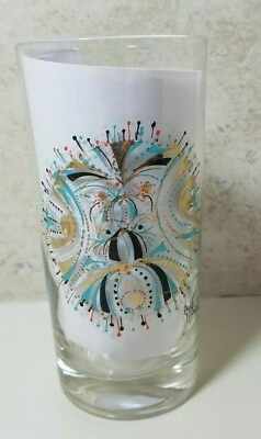 #ad MCM J. Snyder Signed Glass Tumbler Highball Mid Century Atomic Barware 5.5quot; Tall $14.00