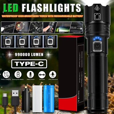 #ad Super Bright 990000LM LED Torch Tactical Flashlight Lantern Rechargeable Battery $21.84