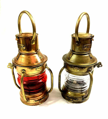 #ad Anchor Ship Lantern Nautical Maritime Set Of 2 Vintage Boat Oil Lamp Home Decor $120.50