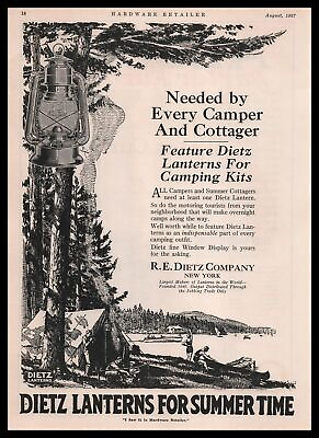 #ad 1927 R E Dietz Lanterns Camping Tents Summer Lake Cottage Scene Vintage Print Ad $18.16