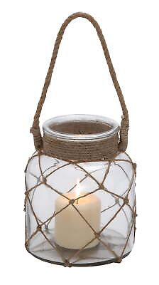 #ad Brown Glass Handmade Decorative Candle Lantern with Hanging Rope $23.86