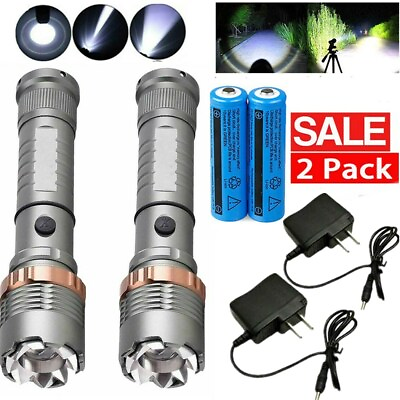 #ad 2Pcs Brightest 2500000LM LED Rechargeable Flashlight Tactical Torch Spotlight $18.99