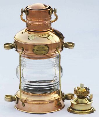 #ad Nautical Brass amp; Copper Polished Anchor Lantern Hanging Lamp Home Decorative $133.40