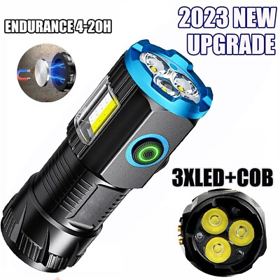 #ad Ultra Strong 3LEDCOB Flashlight Rechargeable Battery with Pen Clip Tail Magnet $18.89