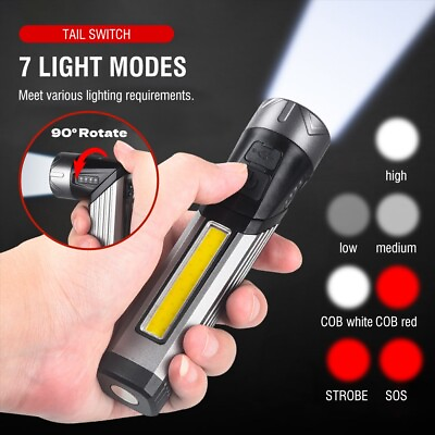 #ad Bright LED COB Tactical Flashlight Torch w Rechargeable Battery Magnetic Tail $21.29