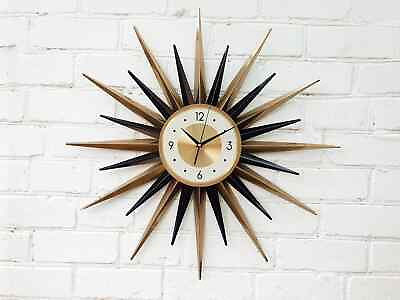 #ad Black and Gold Atomic Clock Starburst Wall Clock George Nelson Style Handmade $220.00