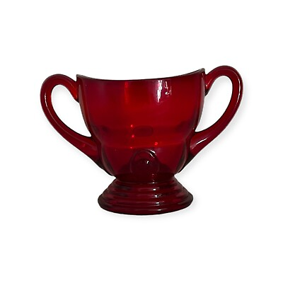 #ad 1920s Moon Drop Cranberry Glass Sugar Bowl. Martinsville Red Depression Glass $15.00