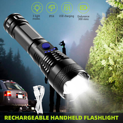 #ad Super Bright LED Tactical Flashlight Rechargeable LED Work Light 3 Light Modes $9.99