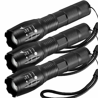 #ad 3 Pack Tactical LED Flashlight High Powered 5 Mode Zoomable Zoom AAA $10.99