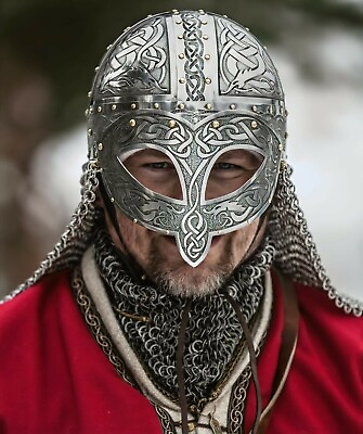 #ad Medieval Viking Helmet Armor Vendel Steel Etched Helmet With Chainmail Viking $110.47