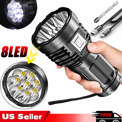 #ad Super Bright 12000000LM Torch 8 LED Flashlight USB Rechargeable Tactical lights $10.58