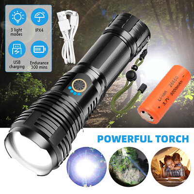 #ad #ad Super Bright Powerful Flashlight Rechargeable Zoom Torch Tactical LED Lamp USB $14.90