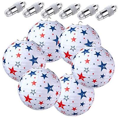 #ad 6 Pieces 4th of July Paper Lanterns with 6 LED Paper Lantern Light Patriotic $17.51