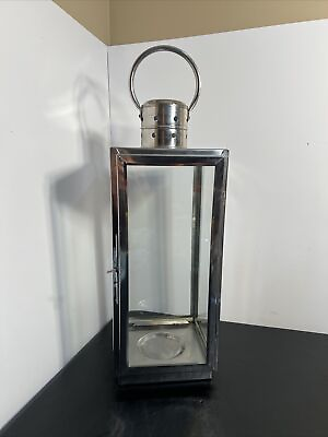 #ad #ad Hurricane Lantern Candle Holder Polished Silver tone Glass 19” $48.00