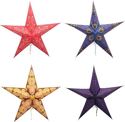 #ad Decorative Paper Star Light Christmas Festive Hanging Lantern Star Lamps Pack 4 $31.60