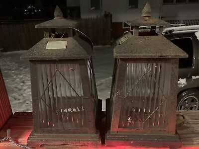 #ad Pair Of Vintage Metal And Glass Lanterns $59.95