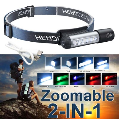 #ad 2 In 1 Zoomable LED Flashlight Headlamp 9 Modes Torch Work Light Magnetic Torch $14.59