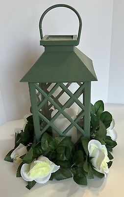 #ad Set of 6 Sage Green Lanterns With Flowers LED Candles Wedding Centerpieces $45.99