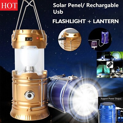 #ad 2 in 1 Rechargeable LED Camping Lantern Collapsible Flashlight Portable Lamp $8.95