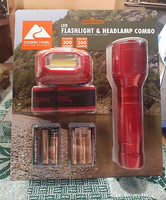 #ad Led Flashlight amp; Headlamp Combo Red Ozark Trail Batteries New $11.99