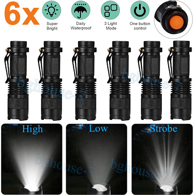 #ad 6PCS Mini LED Flashlights Torch Super Bright Zoomable Clip Lamp Hiking Camping $14.90