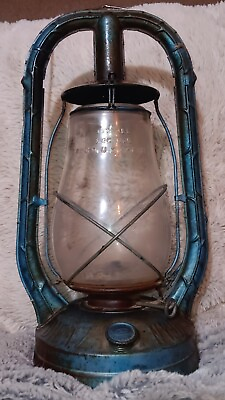 #ad Vintage Dietz Monarch New York USA Blue Railroad Barn Lantern Clear Globe $45.99