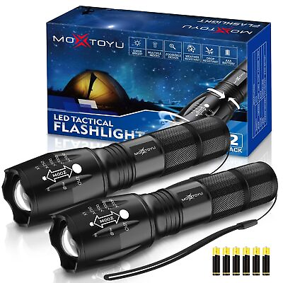 #ad Flashlight 2 Pack 5 Modes 2000 Lumen Tactical LED Flash Light High Lumens B... $18.43